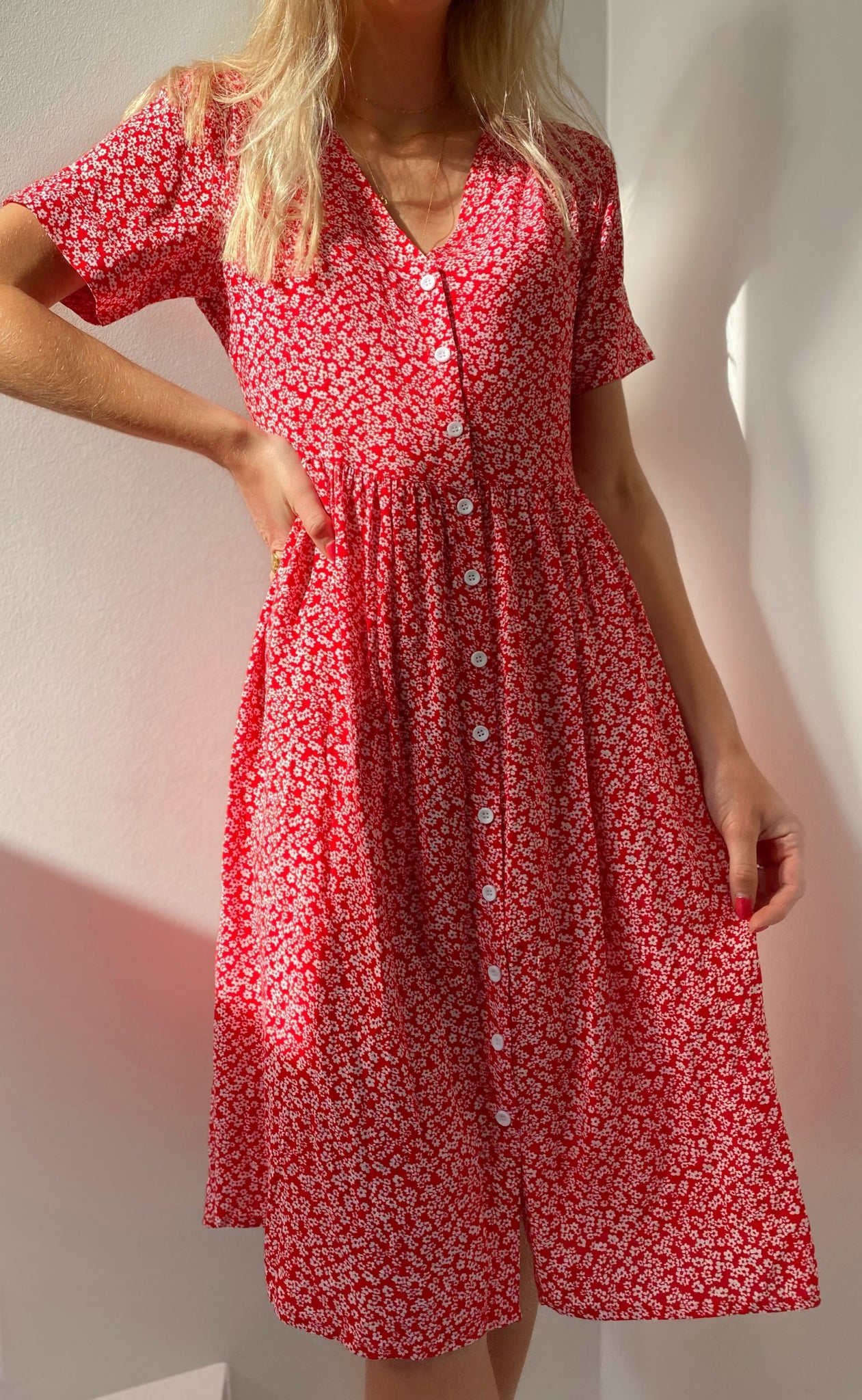 Kjole Anna Red Flower Fra Mulieres - 5738539002145