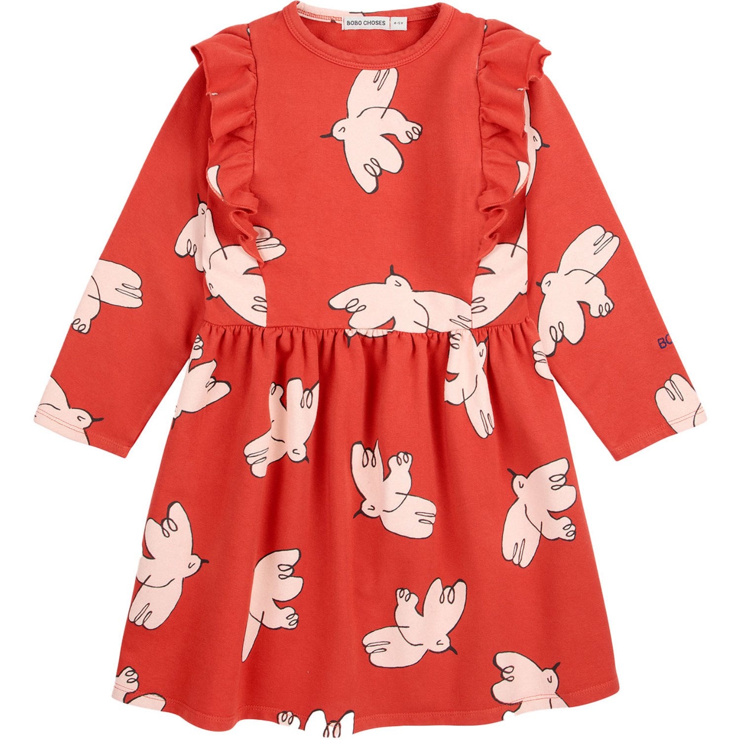 Red Freedom Bird All Over Ruffle Kjole Str 2 3 år Fra Bobo Choses - 8445782243481