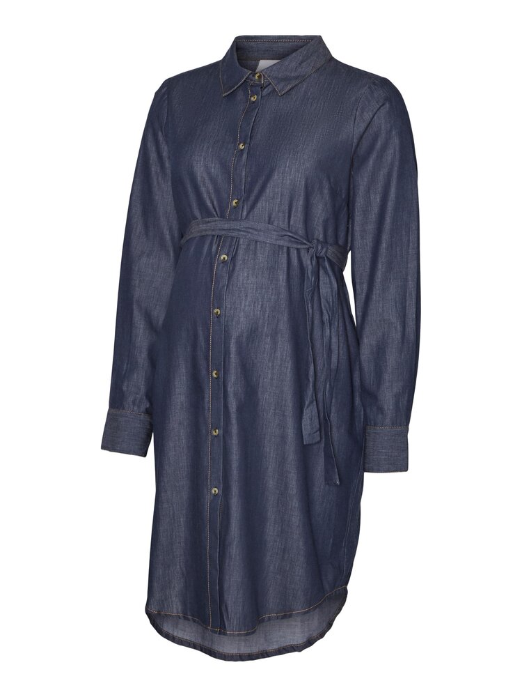 Natalia Lia Langærmet Kjole i Blå Denim fra Mamalicious