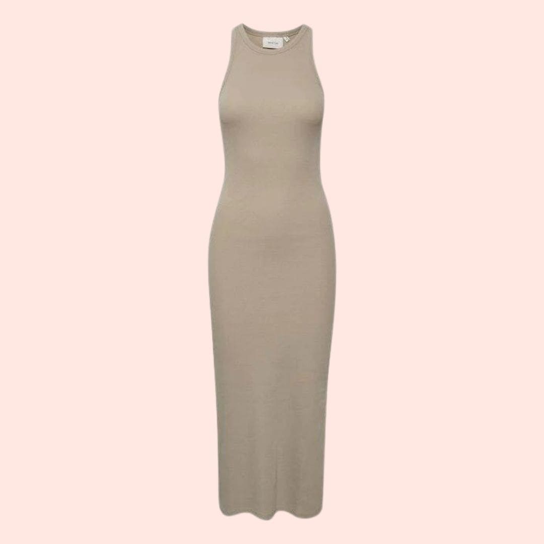 Drewgz Sl Long Dress Noos Sandfarvet Kjole I Rib Fra Gestuz