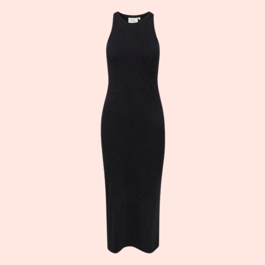 Drewgz Sl Long Dress Noos Sort Kjole I Rib Fra Gestuz
