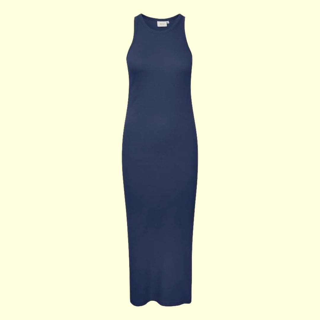 Drewgz Sl Long Dress Noos Navy Kjole I Rib Fra Gestuz