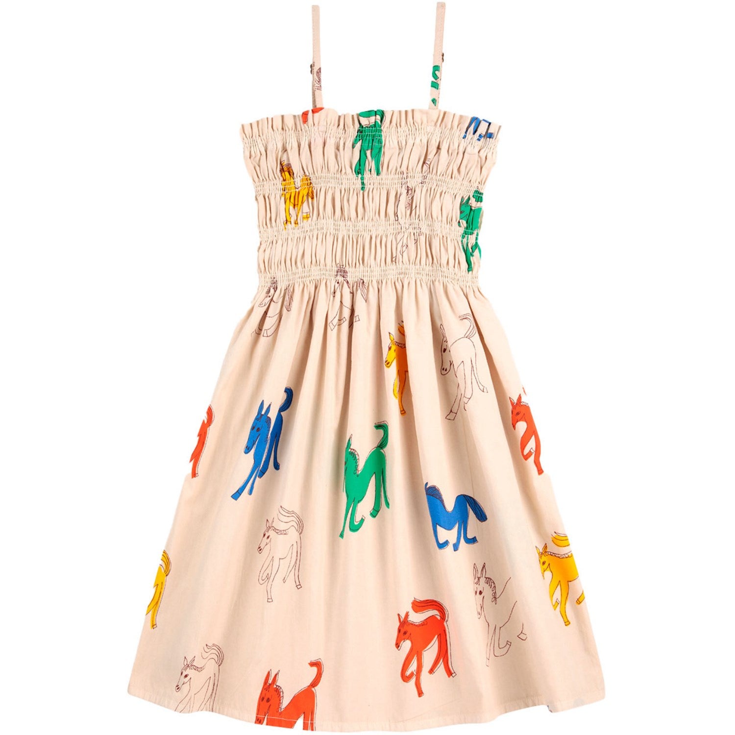 Beige Wonder Horses All Over Sleevless Strap Kjole Str 10 11 år Fra Bobo Choses - 8445782279046