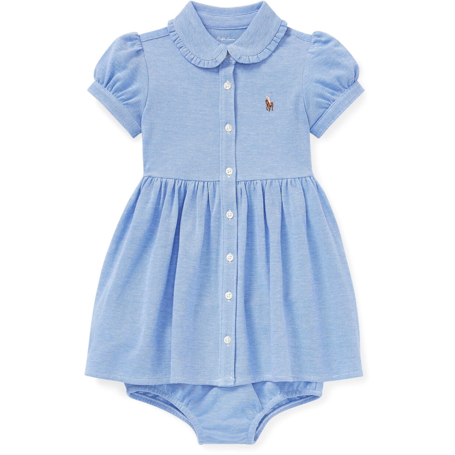 Solid Oxford Kjole & Bloomer Harbour Island Blue Str 6 Mdr Fra Ralph Lauren Baby - 3615734425912