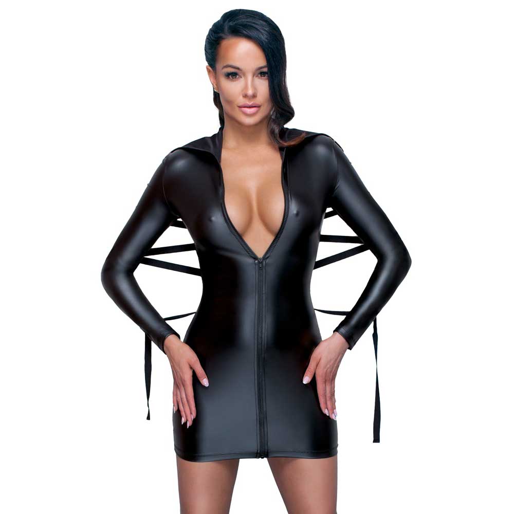 Bondage Wet Look Kjole Med Krave M Fra Cottelli - 4024144114412