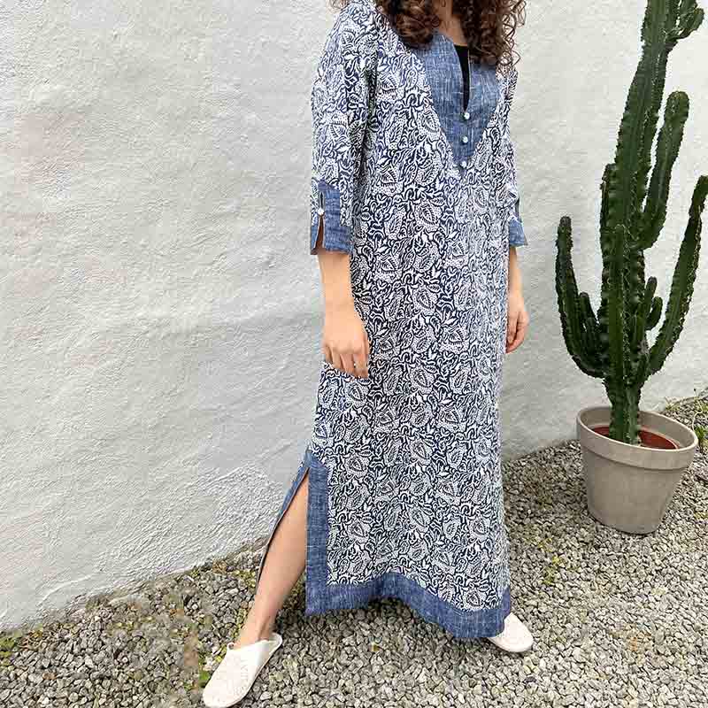 Kjole Str M Blåtoner Denim Leaf Fra Tibladin