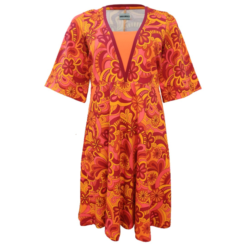 Plus Size Kjole - Ama Orange Flower