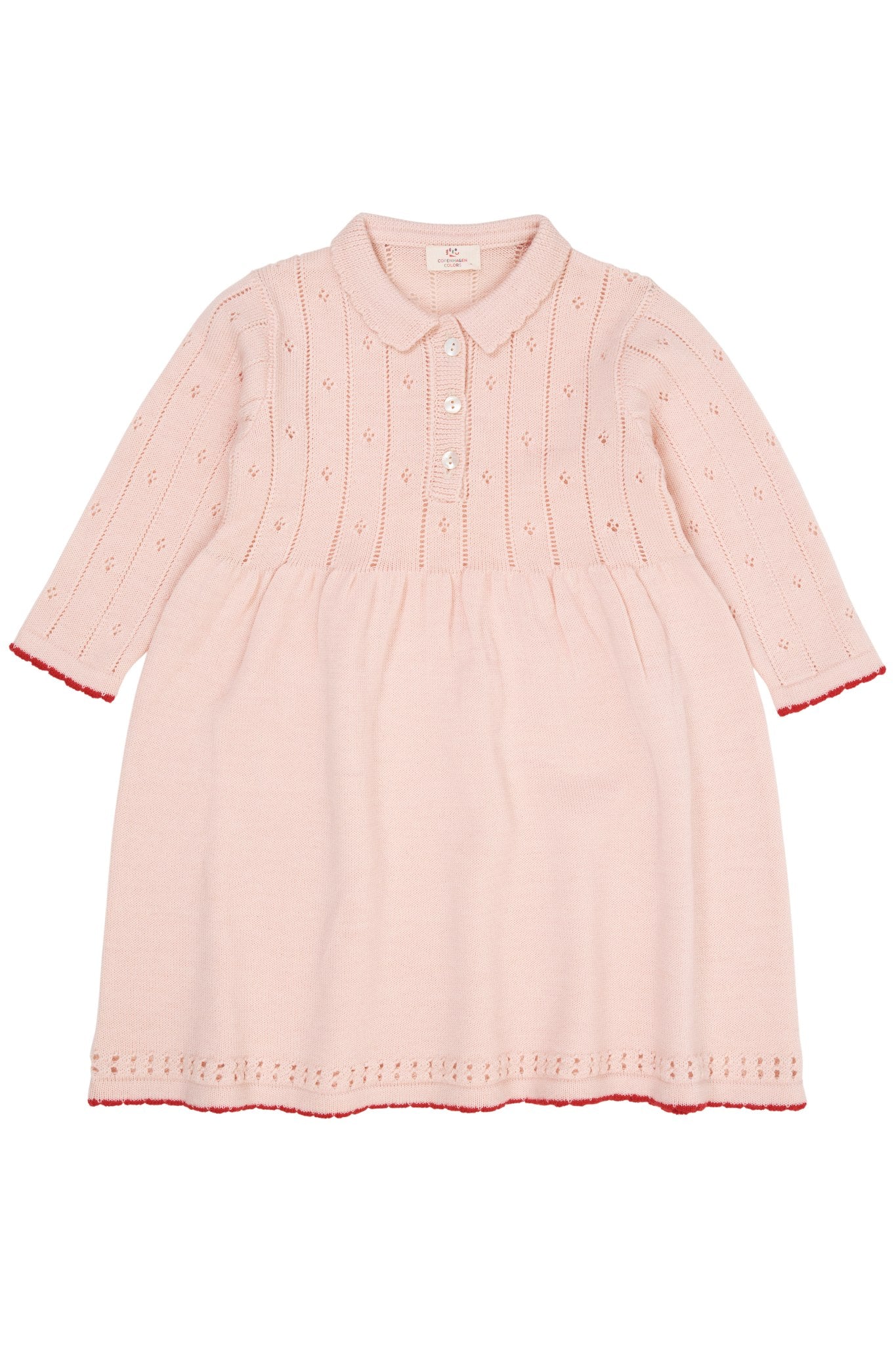 Merino Pointelle Kjole Med Krave Red Combi Red Combi 104 Fra Copenhagen Colors - 5740026337081